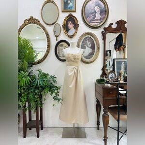 David’s Bridal Champagne Satin Rosette Dress - Size 6